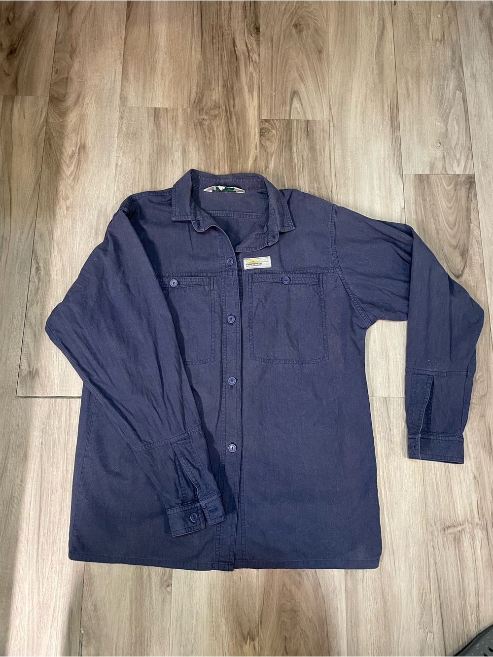90s Chlorophyll Casual Navy Button-Down Long Sleeve Shirt
